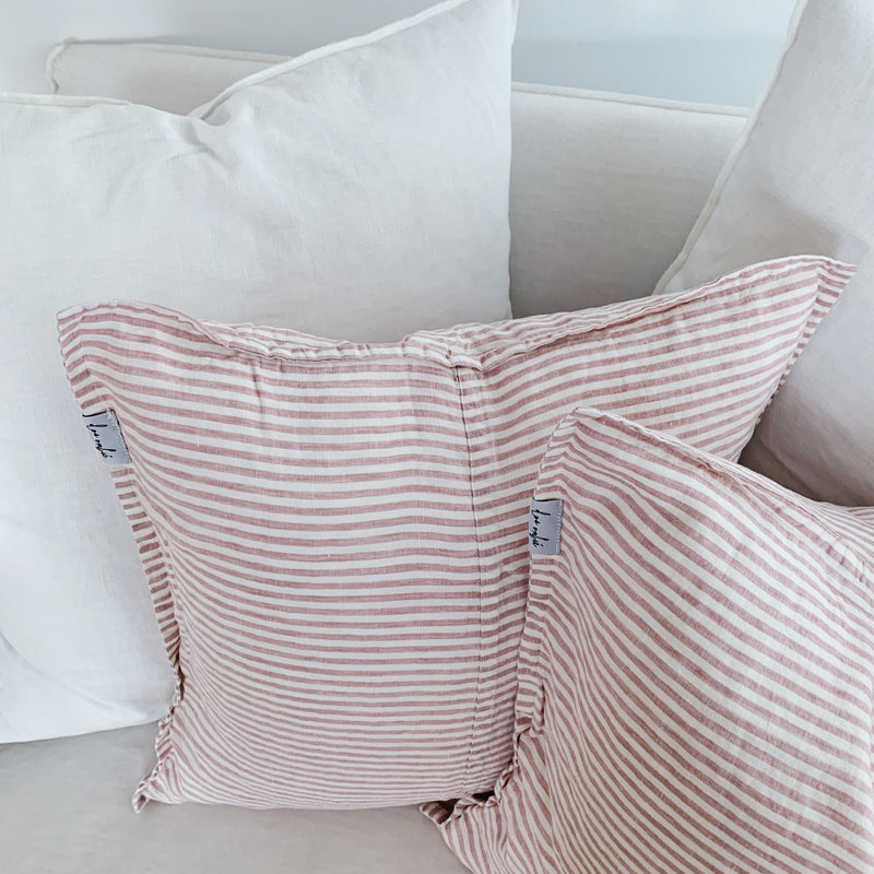 dosombre.com | 100% stone washed linen cushions | Candy Pink Stripe 